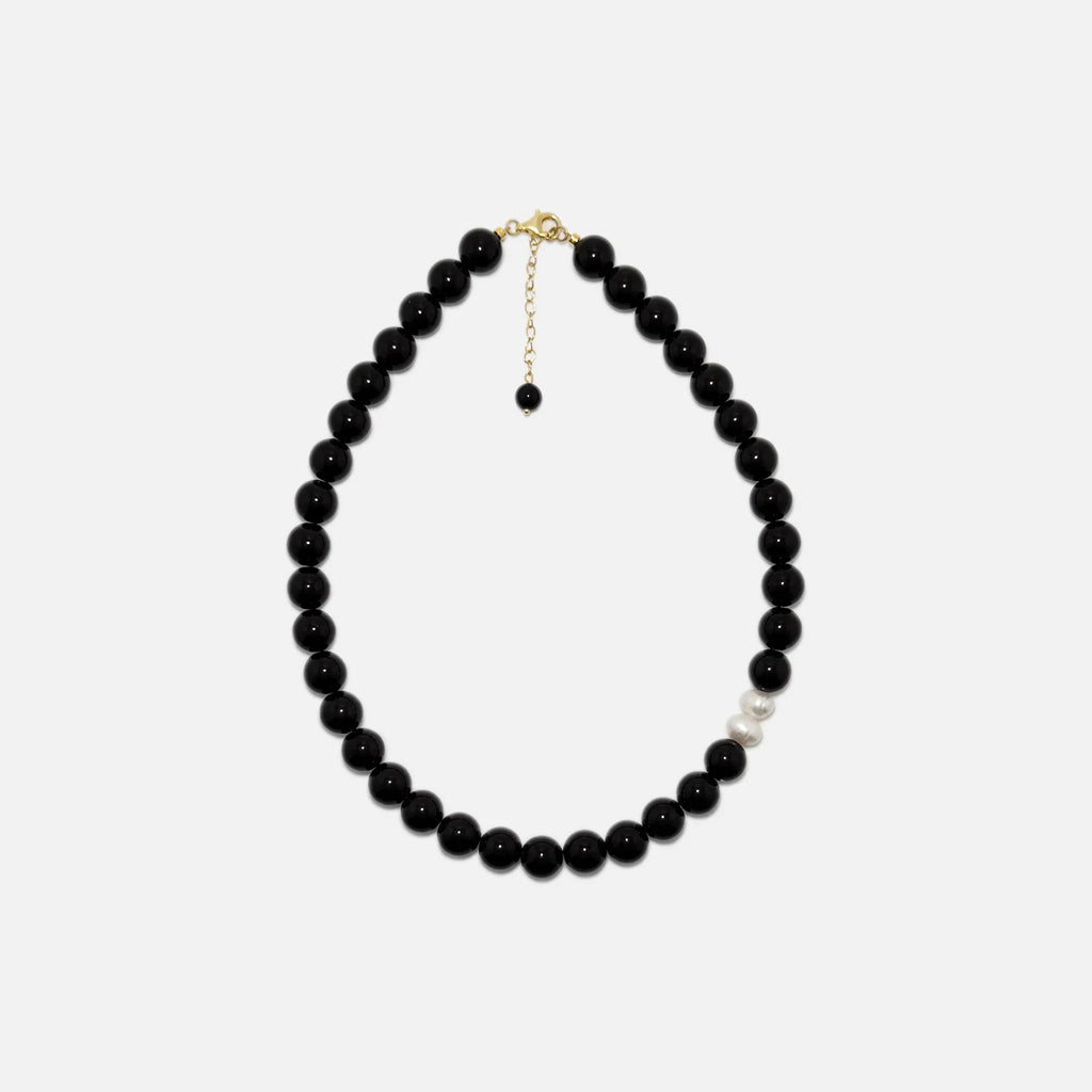 Obsidian crystal necklace with high-quality natural gemstone and pearls