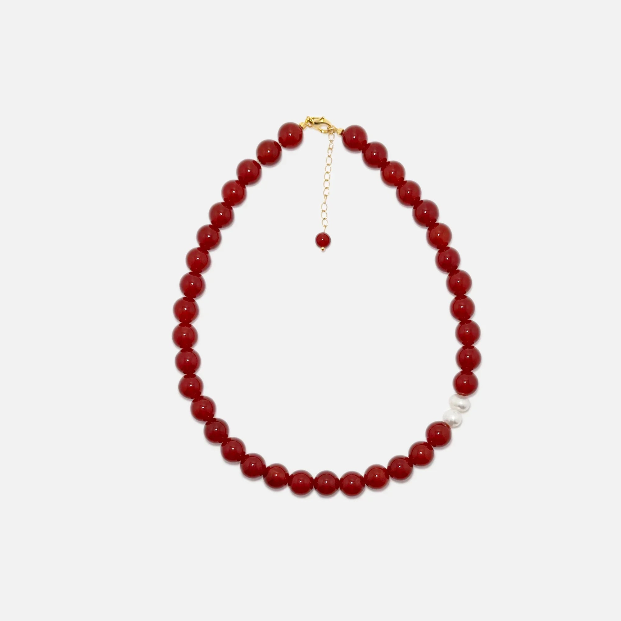 Red Agate crystal necklace with natural gemstones and freshwater pearls