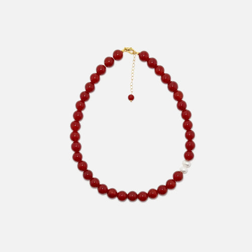 Red Agate crystal necklace with natural gemstones and freshwater pearls
