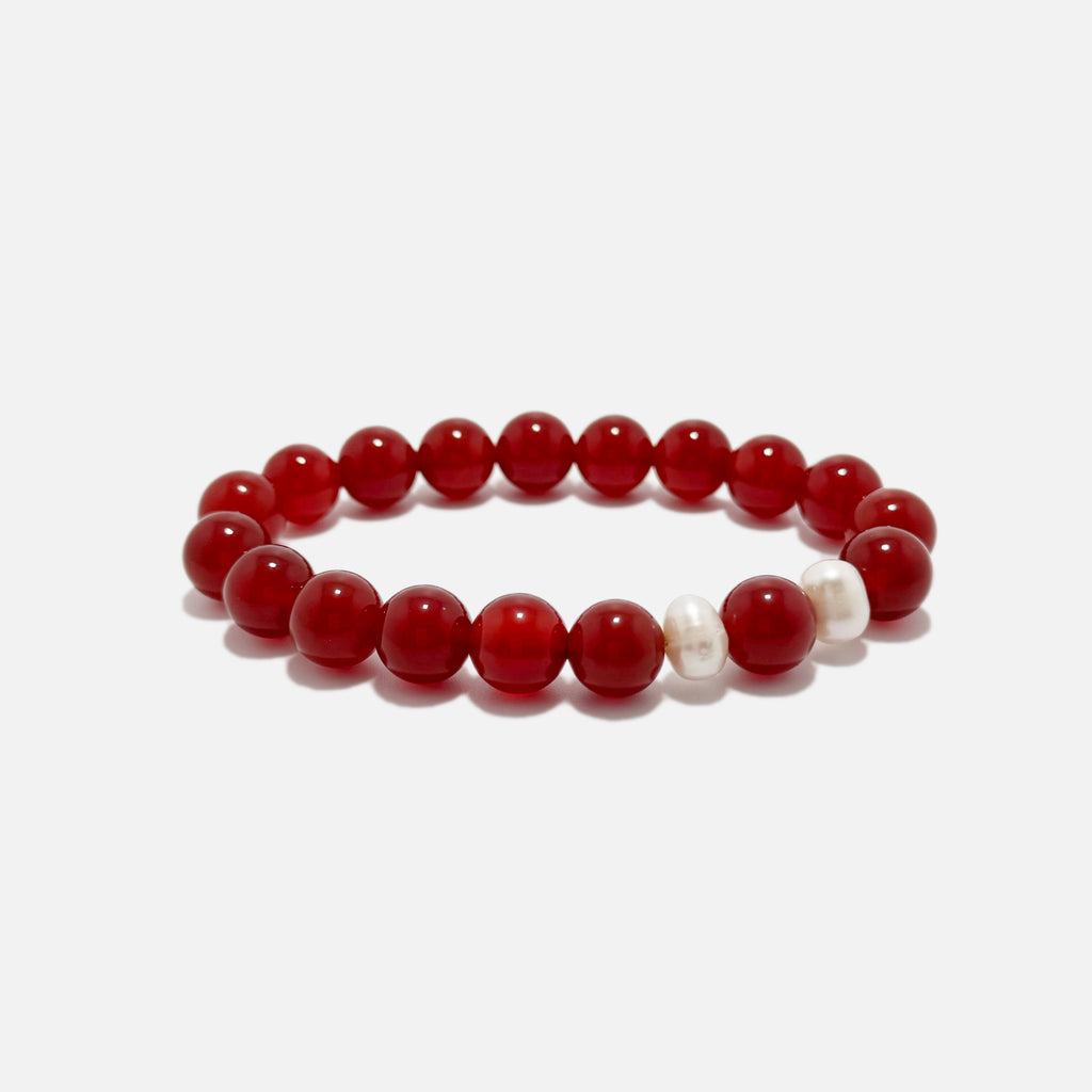 Red Agate crystal bracelet with natural gemstone and freshwater pearls