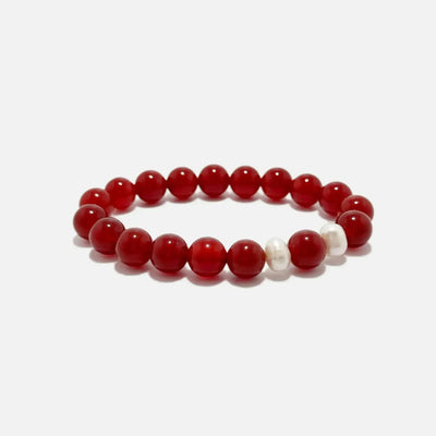 Red Agate crystal bracelet with natural gemstone and freshwater pearls
