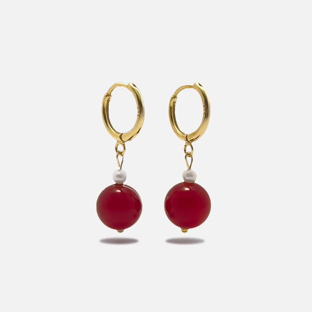 Red Agate and pearl earrings
