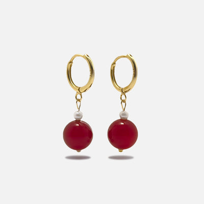 Red Agate and pearl earrings