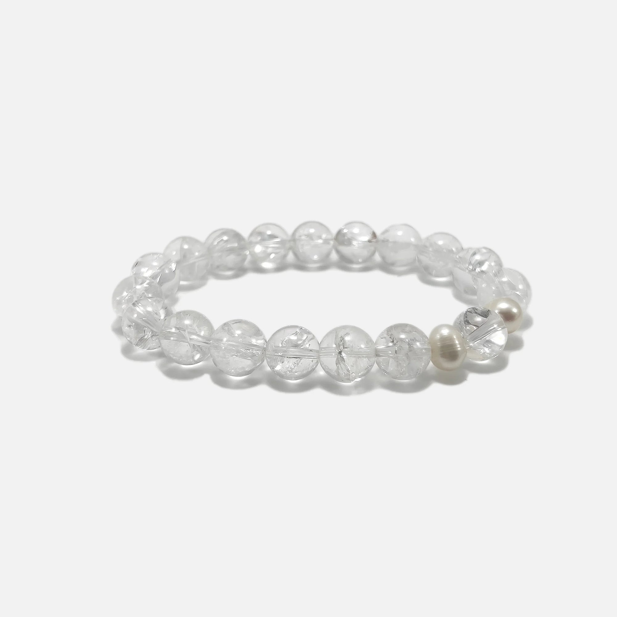 Azeztulite crystal bracelet made with natural clear quartz and freshwater pearls