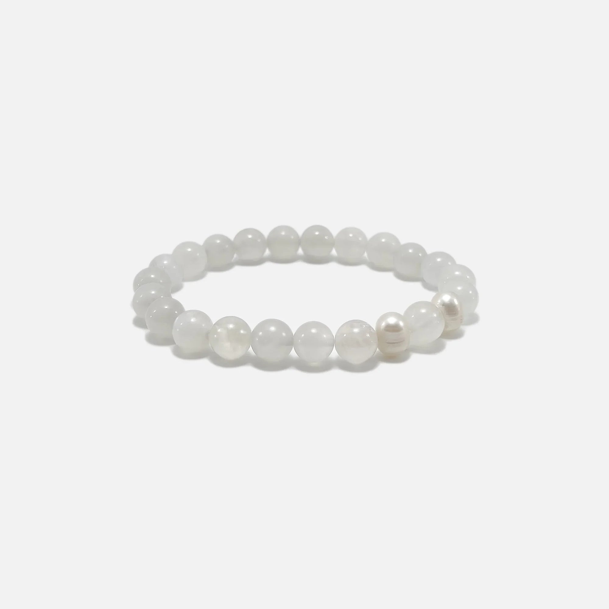 Blue Moonstone bracelet crafted with natural gemstones and freshwater pearlspearls
