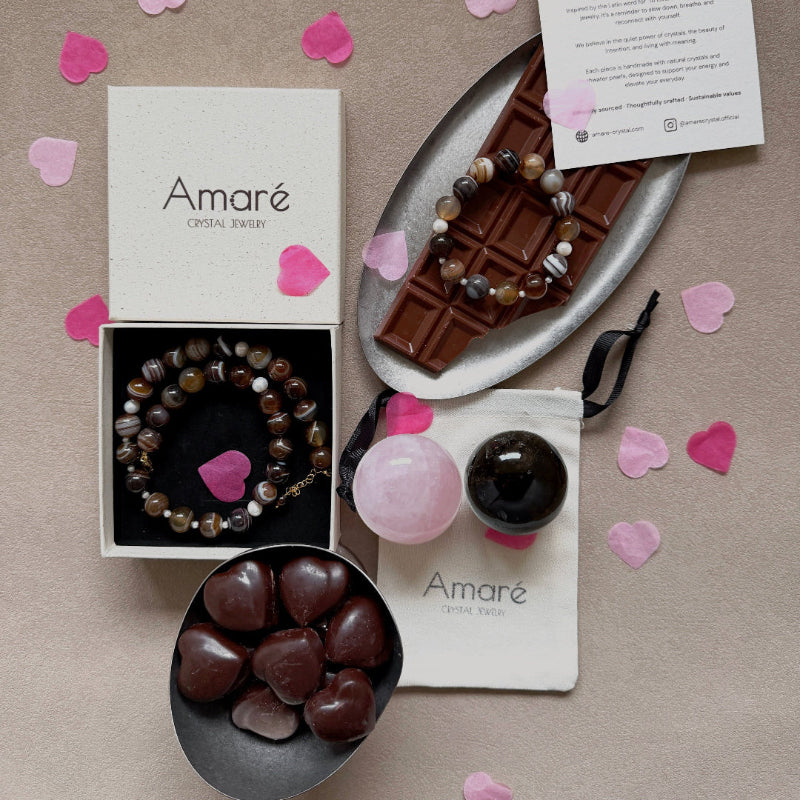 Amare crystal Latte Onyx gift box for Valentine with bracelets and necklace