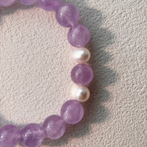 Close-up of Lavender Amethyst beads for stress relief and claritydetail