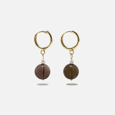 smoky quartz and pearl earrings