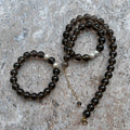 Handmade Smoky Quartz bracelet and necklace jewelry set crafted with natural smoky quartz gemstones and freshwater pearls, designed for grounding, cleansing, and everyday elegance.
