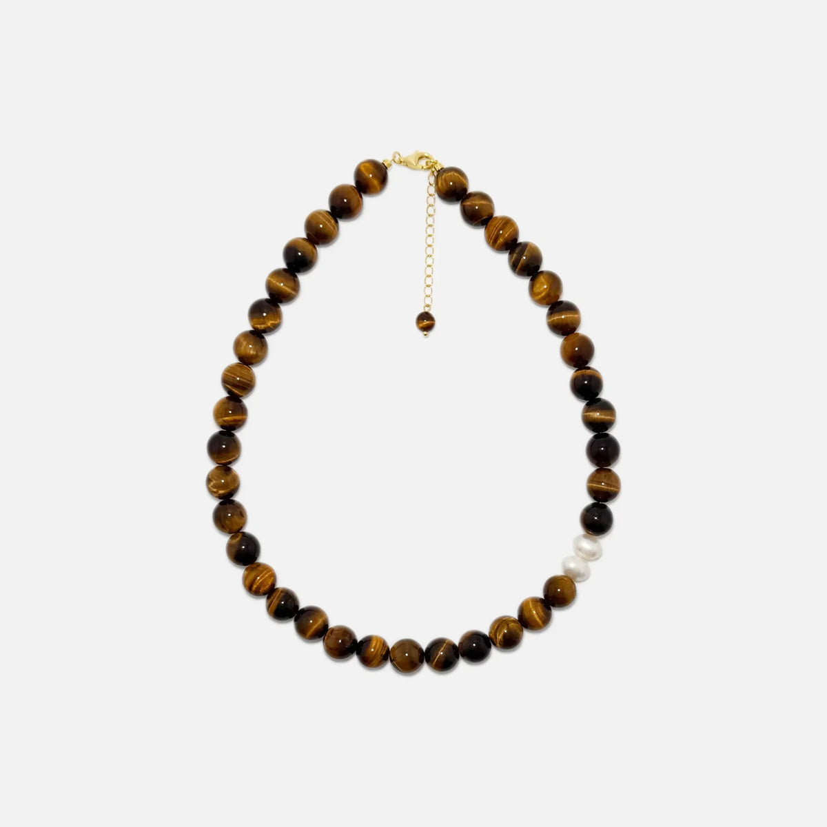Handmade Tiger’s Eye crystal necklace with natural gemstone and pearls