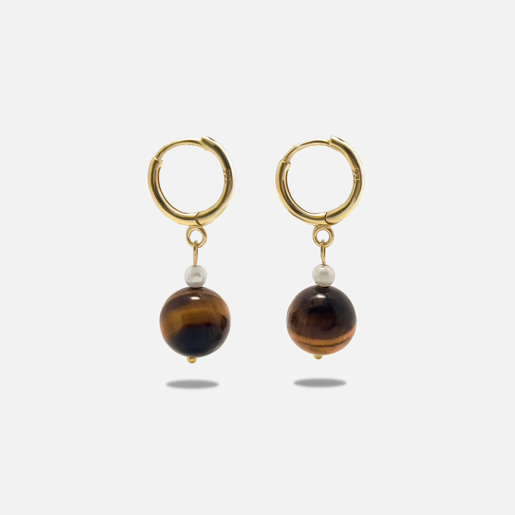 tiger eye and pearl earrings